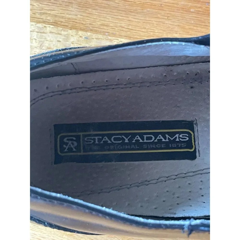 Stacy Adams Mens 8M Black Leather Square Toe Slip On Dress Shoes Loafers